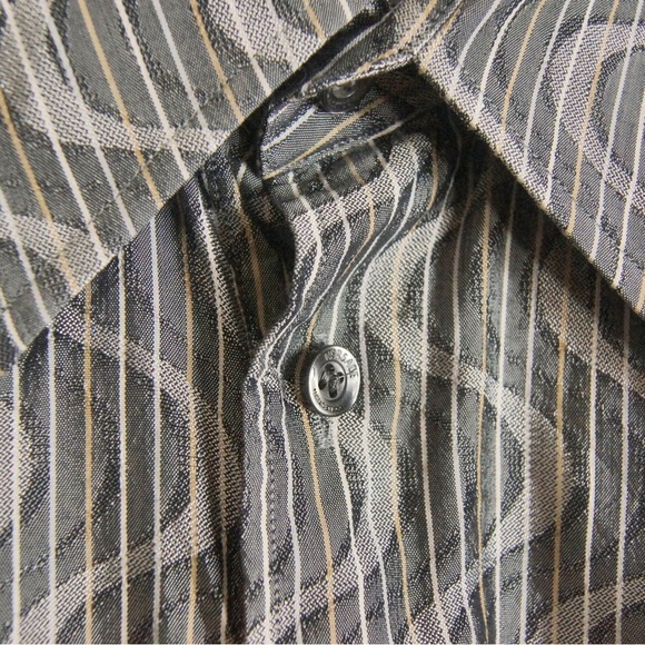 Versace Grey Metallic Stripe Wave Satin Button Up Long Sleeve Dress Shirt Top - Picture 3 of 4
